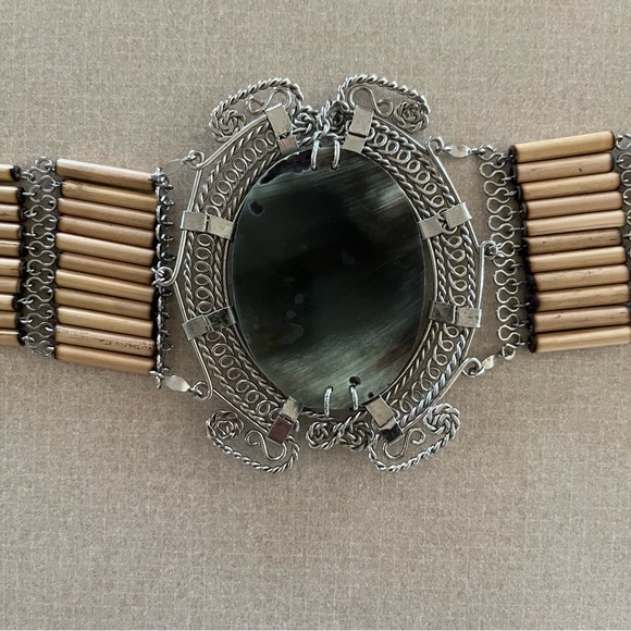 Vintage Bohemian Belt with Malachite Stone, Silver, Wood, Horn Handmade Ethic main image 9